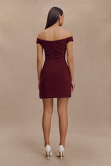 Cassidy Crepe Off Shoulder Mini Dress - Merlot