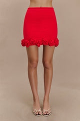 Gianna Knit Mini Skirt With Flowers - Red