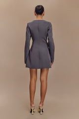 Jolie Boat Neck Suiting Mini Dress - Charcoal Grey
