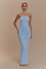 Andrea Strapless Knit Maxi Dress - Light Blue