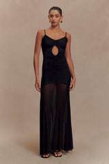 Delaney Slinky And Mesh Maxi Dress - Black