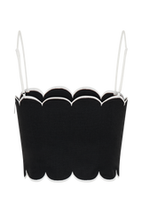 Alessio Scalloped Linen Top - Black