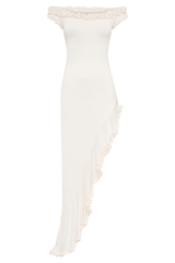 Arielle Off Shoulder Ruffle Midi Dress - Ivory