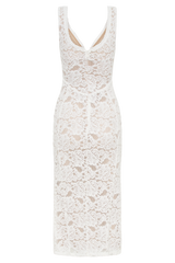 Doria Lace Plisse Midi Dress - Ivory
