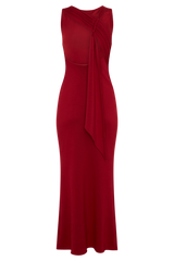 Catelyn Asymmetrical Scuba Jersey Midi Dress - Ruby