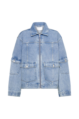 Rylee Oversized Denim Jacket - Mid Blue