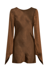 Davina Satin Long Sleeve Mini Dress - Dark Brown