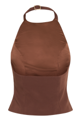 Letitia Suiting Halter Top With Buckle - Wood