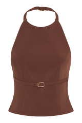 Letitia Suiting Halter Top With Buckle - Wood