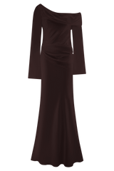 Iris Long Sleeve Satin Maxi Dress - Dark Chocolate