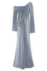 Iris Long Sleeve Satin Maxi Dress - Frosted Blue