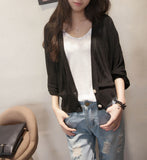 Japan And South Korea's New Lantern Sleeve Knitted Shirt Women Wearing V-Neck Loose Sunscreen Air-Conditioning Shirt Shawl Coat HZ1220