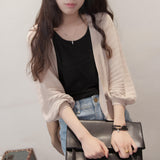 Japan And South Korea's New Lantern Sleeve Knitted Shirt Women Wearing V-Neck Loose Sunscreen Air-Conditioning Shirt Shawl Coat HZ1220