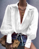 2025Wish New Loose Long-Sleeved Suit Collar Shirt Lady Top HZ1220