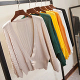 Japan And South Korea's New Lantern Sleeve Knitted Shirt Women Wearing V-Neck Loose Sunscreen Air-Conditioning Shirt Shawl Coat HZ1220