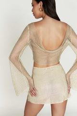 Hilton Diamante Mesh Cowl Top - Cream