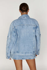 Rylee Oversized Denim Jacket - Mid Blue