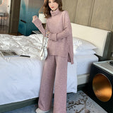 Autumn And Winter 2025 New Lazy Wind Loose High-Necked Sweater Suit Women's Fashionable Broad Leg Pants Two Sets Of Women HZ1220