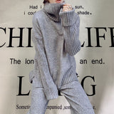 Autumn And Winter 2025 New Lazy Wind Loose High-Necked Sweater Suit Women's Fashionable Broad Leg Pants Two Sets Of Women HZ1220