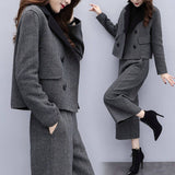 2025 New Women's Clothing Autumn And Winter Two Sets Of Trousers With Trousers With Tyribs, Coat Broad Leg Trousers Casual Fashion Suit Women's Trend HZ1220