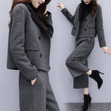 2025 New Women's Clothing Autumn And Winter Two Sets Of Trousers With Trousers With Tyribs, Coat Broad Leg Trousers Casual Fashion Suit Women's Trend HZ1220