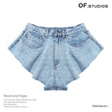 25 New Station Modeling Lotus Leaves Under The Broad Legs Denim Shorts Hot Pants Prosthetic Skirt 1305 HZ1208