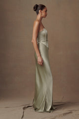 Harlow Satin Strapless Maxi Dress - Sage