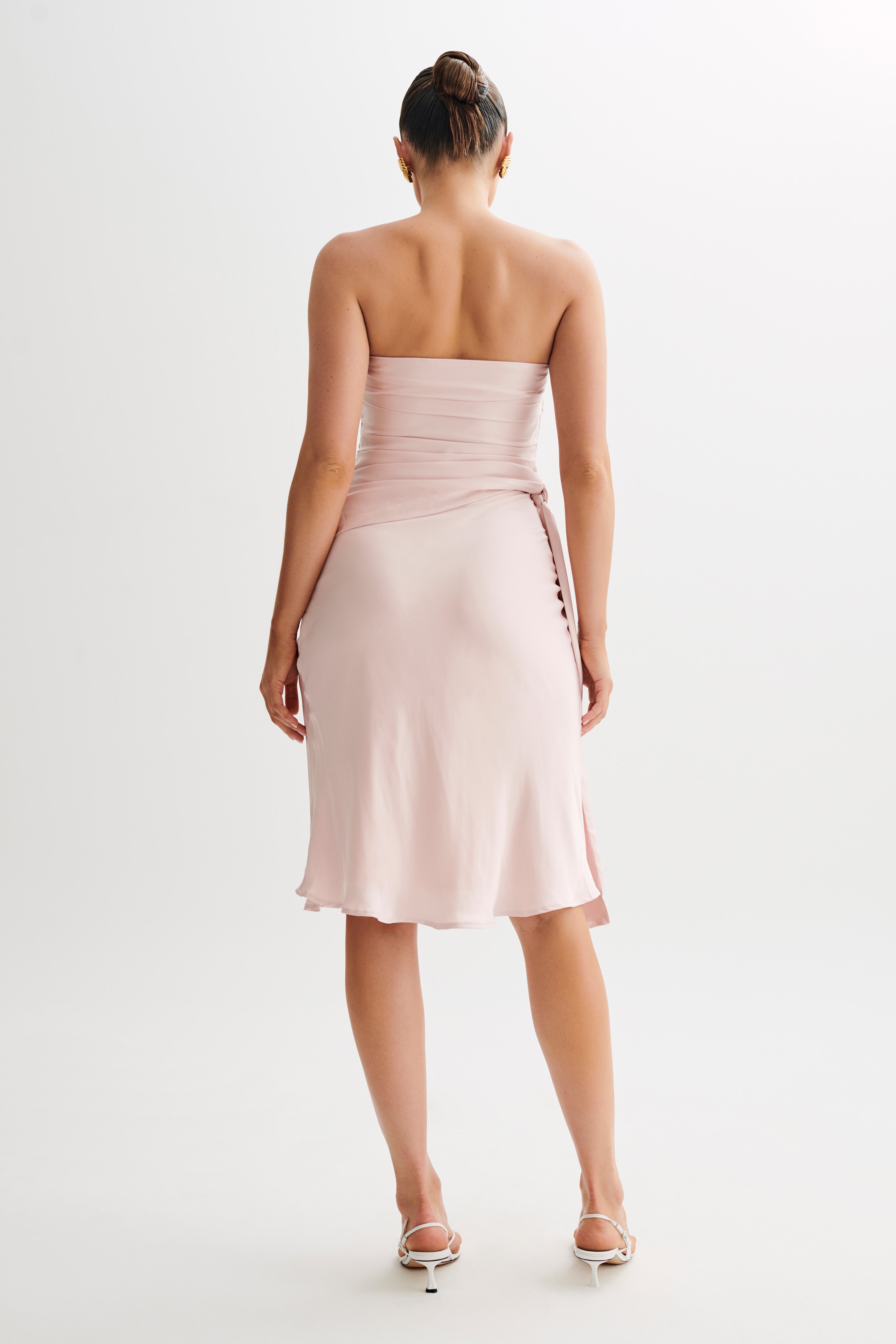 Allegra Satin Knee Length Skirt - Pale Pink