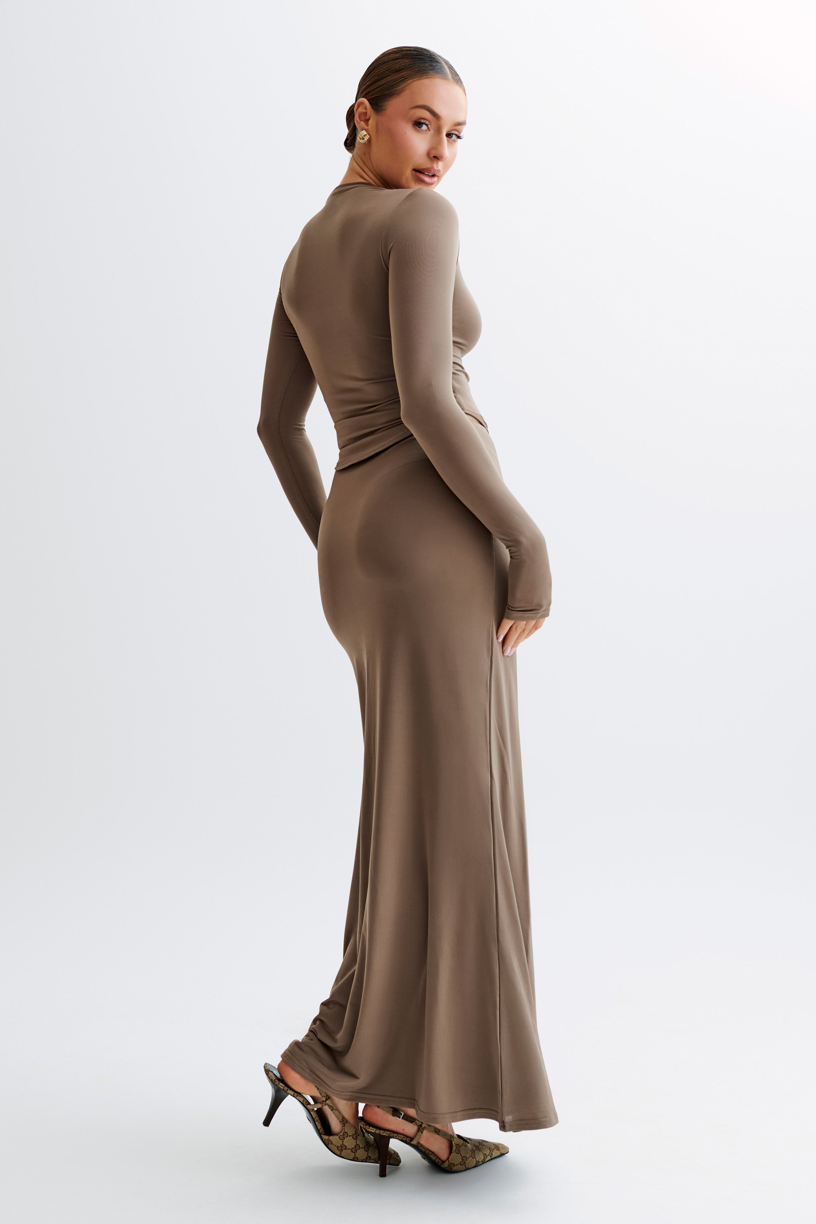 Bruna Slinky Fishtail Maxi Skirt - Coco