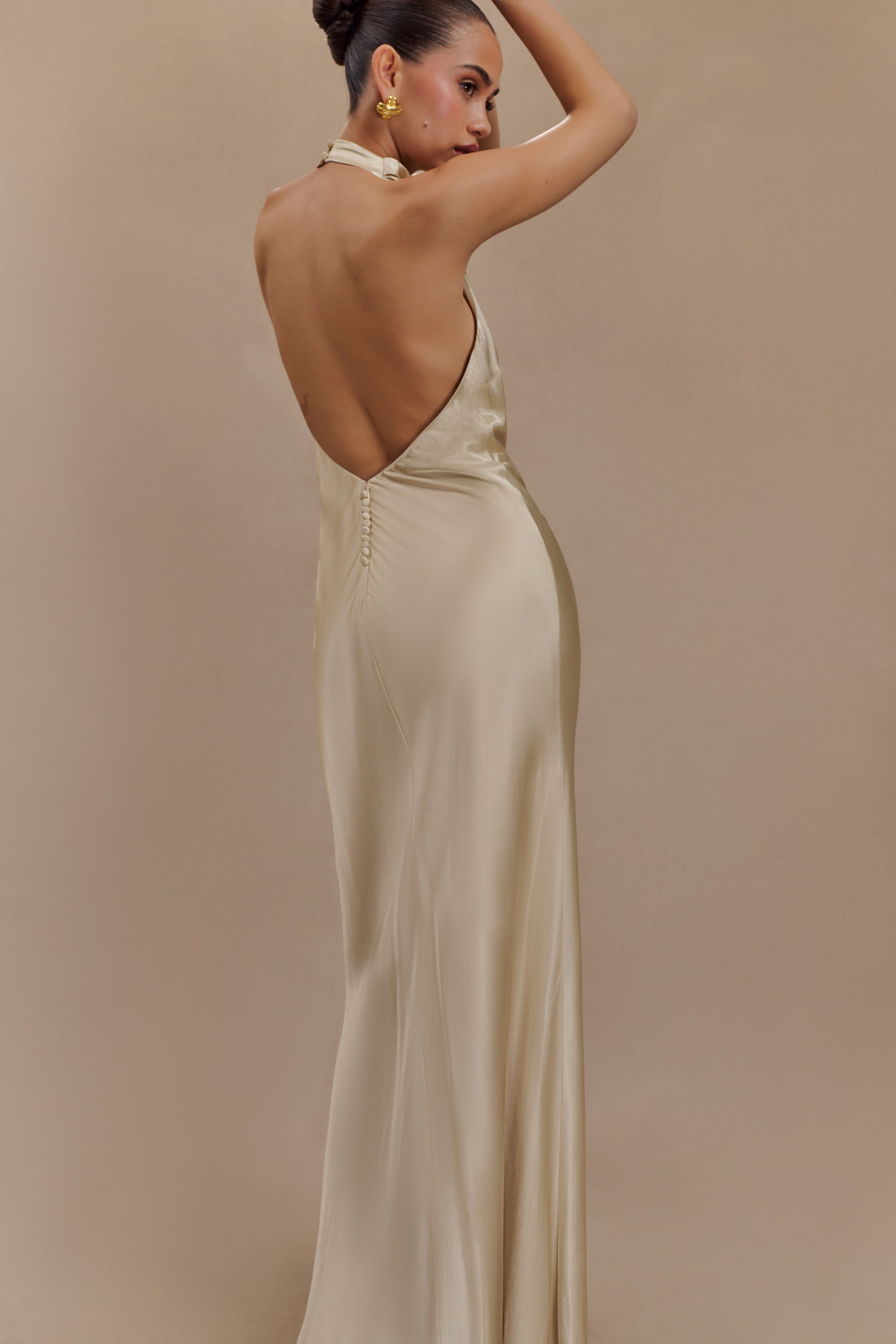 Esther Iridescent Satin Cowl Maxi Dress - Gold