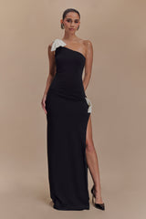 Hallie One Shoulder Bow Maxi Dress - Black/White
