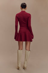 Blair Knit Mini Dress With Pleats - Merlot