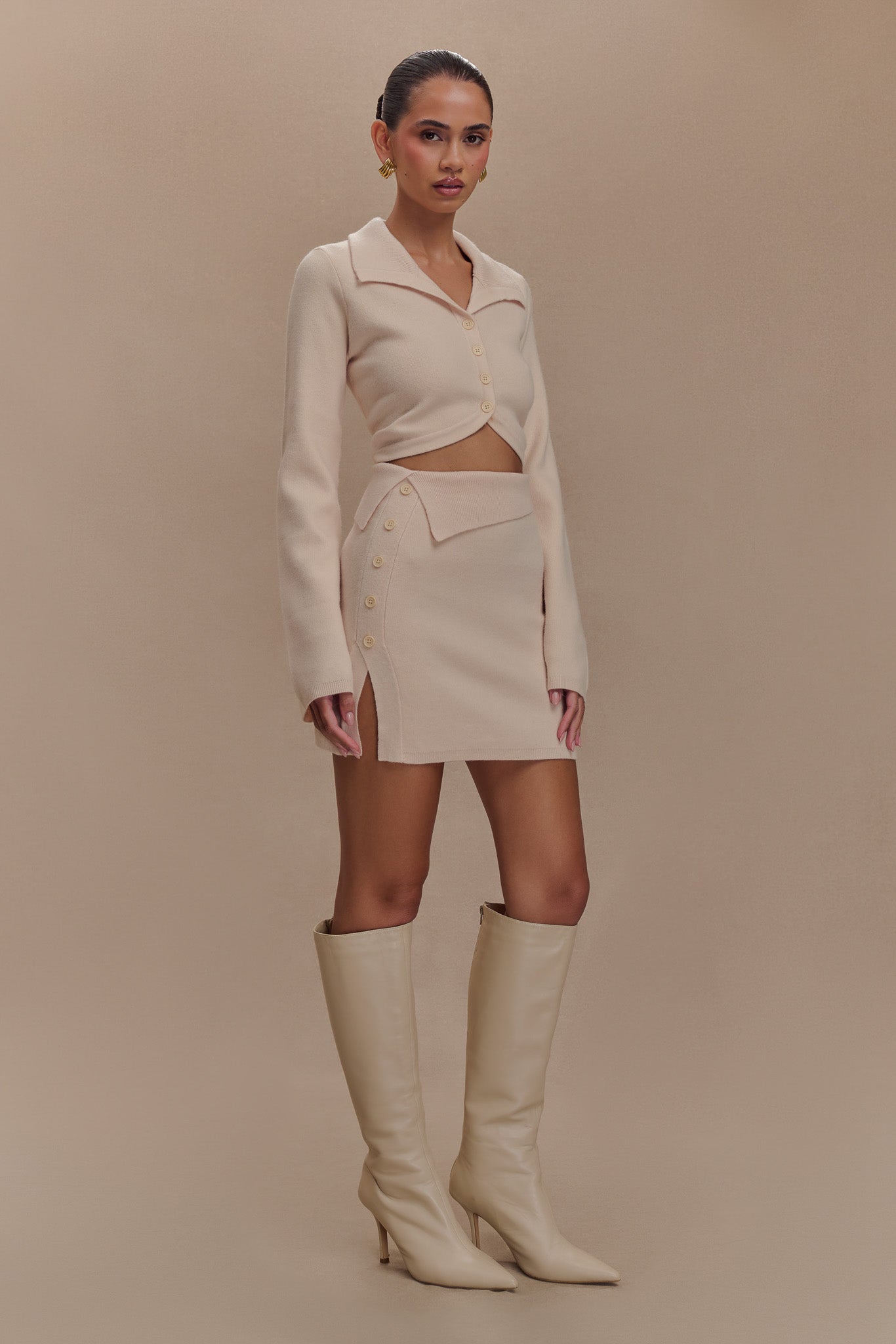 Annabelle Knit Curved Hem Cardigan - Cream