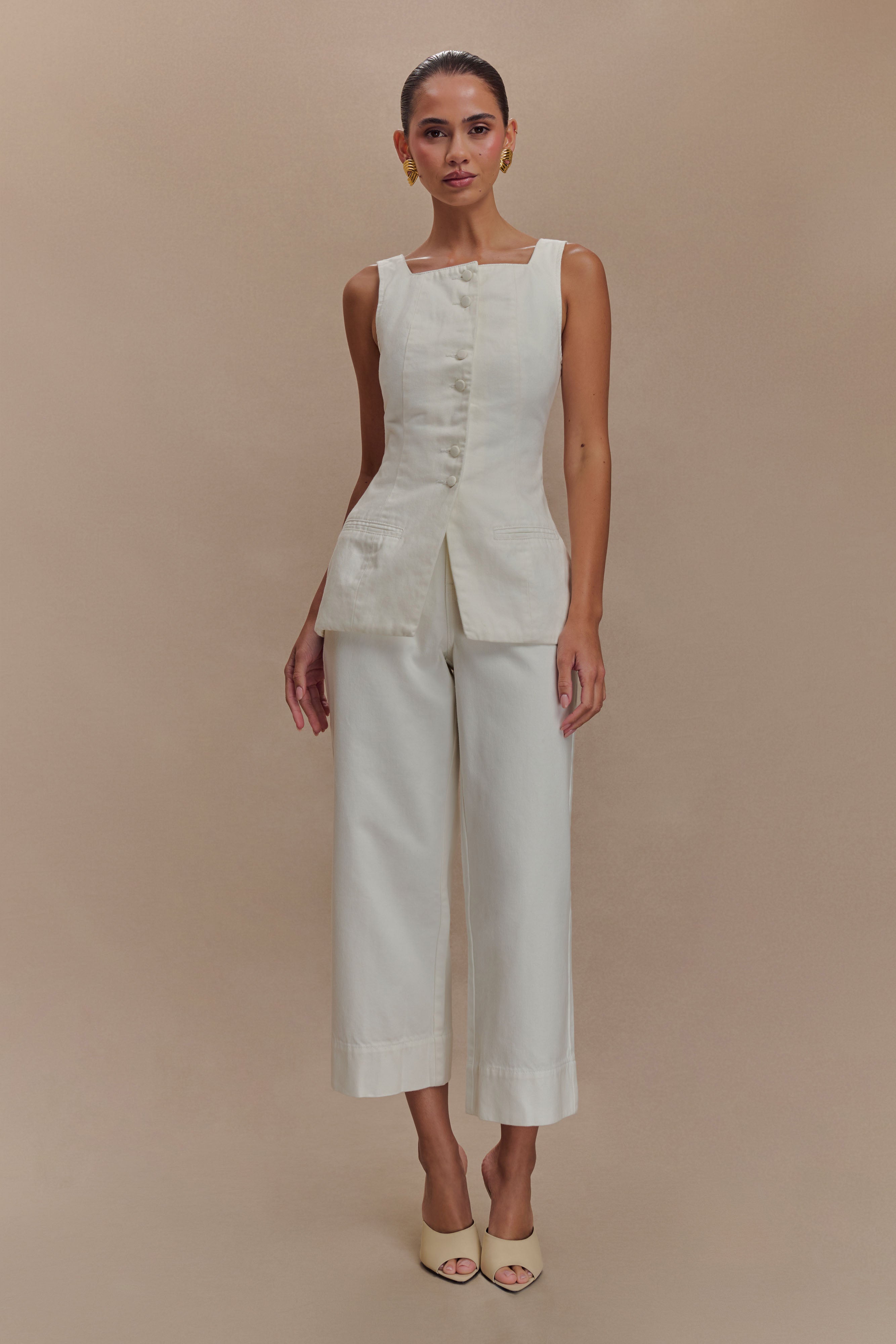 Kaitlyn Square Neck Long Line Top - White