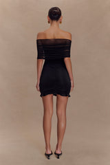 Caspian Slinky And Mesh Off Shoulder Mini Dress - Black