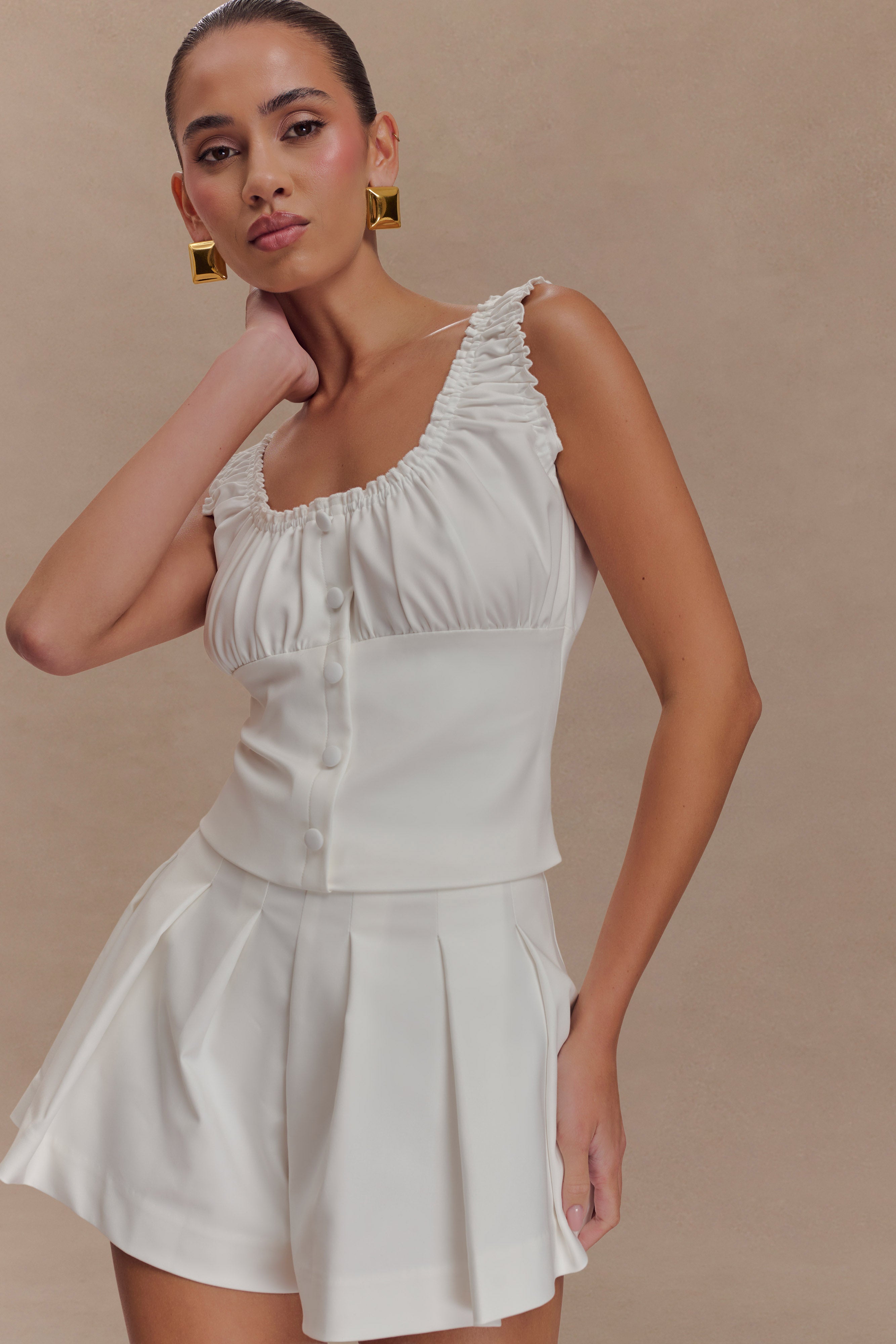 Ines Sleeveless Ruched Top - White