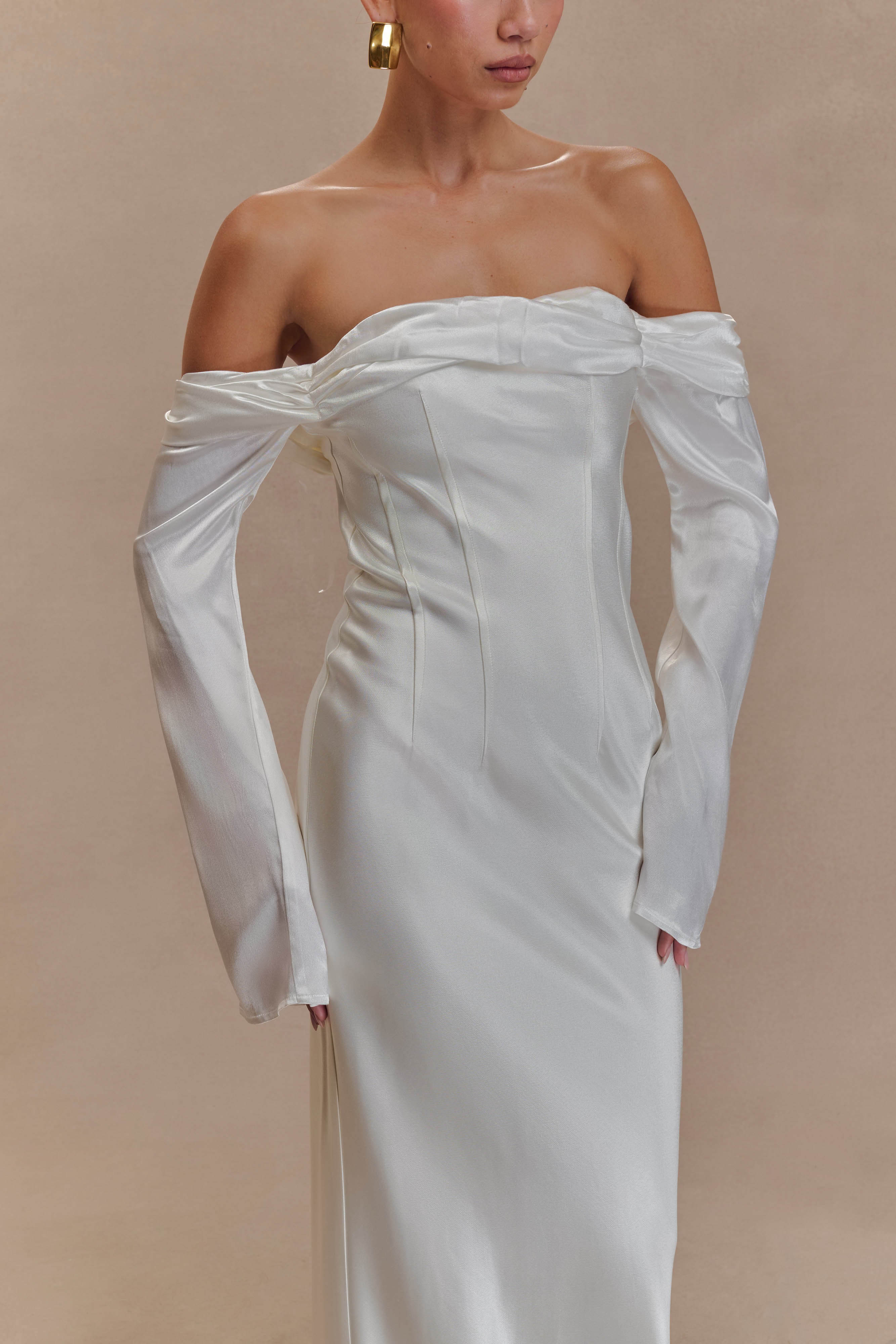 Giselle Off Shoulder Cowl Neck Maxi Dress - White