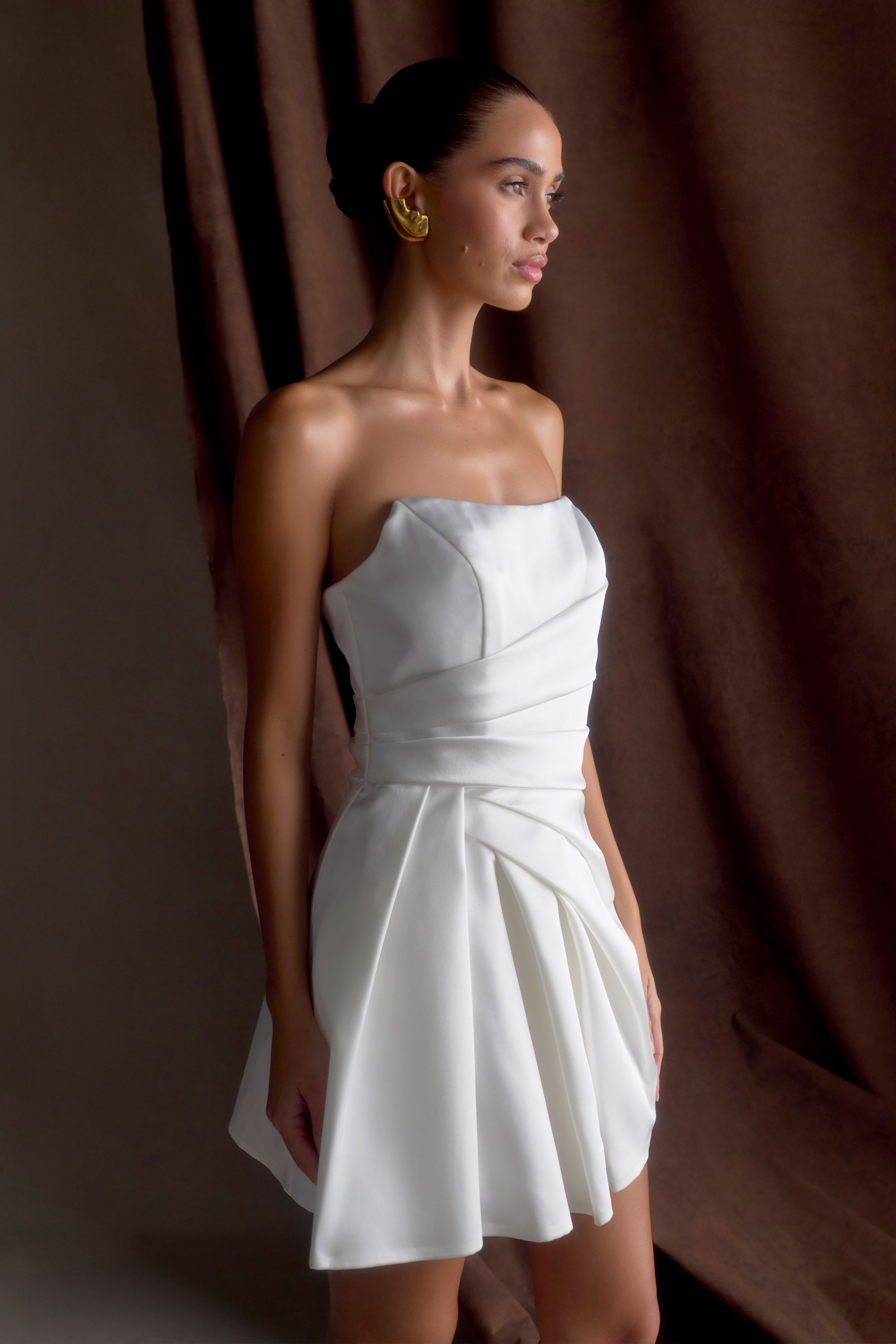 Lora Strapless Satin Mini Dress - White