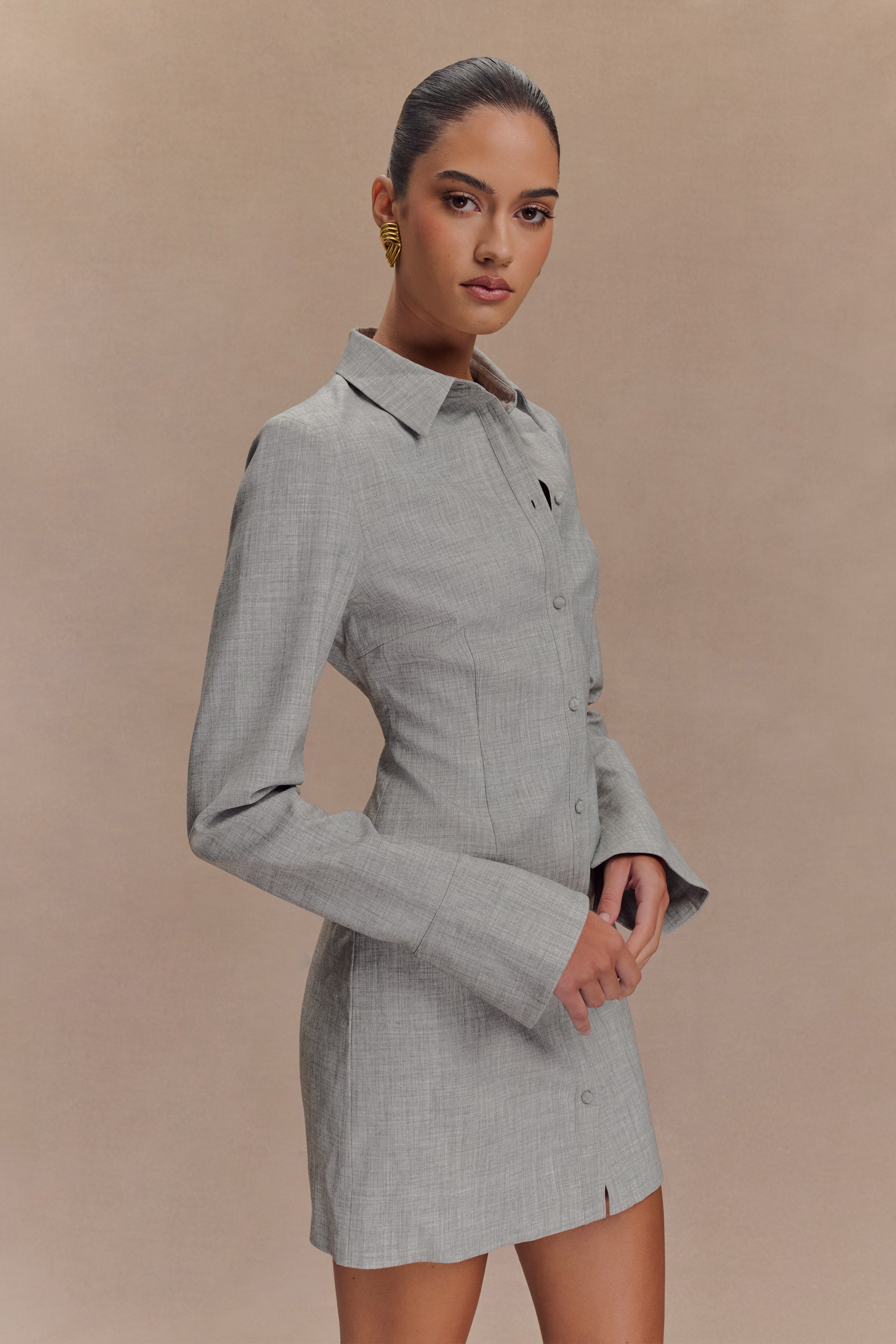 Dorian Fitted Shirt Mini Dress - Charcoal Marle