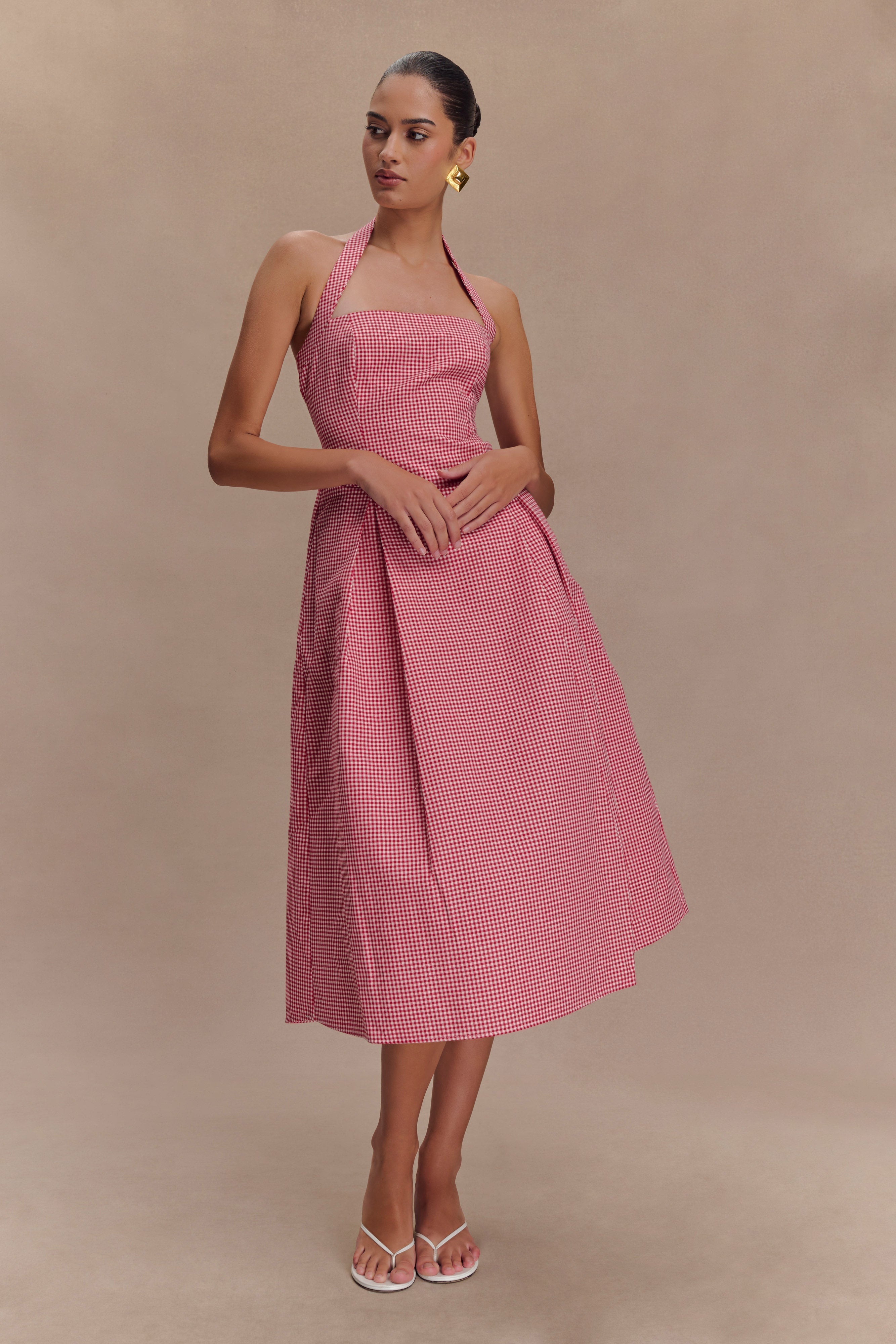 Juana Halter Midi Dress - Red Gingham