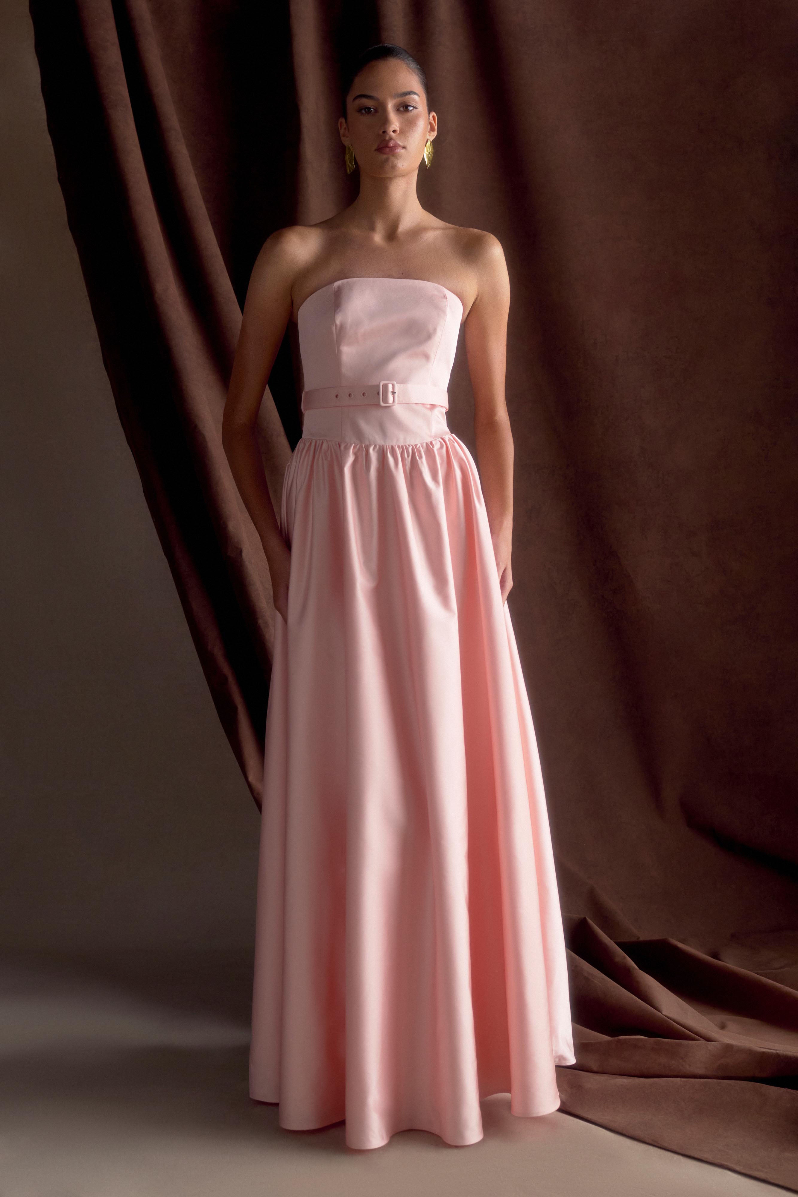 Florence Strapless Belted Maxi Dress - Baby Pink