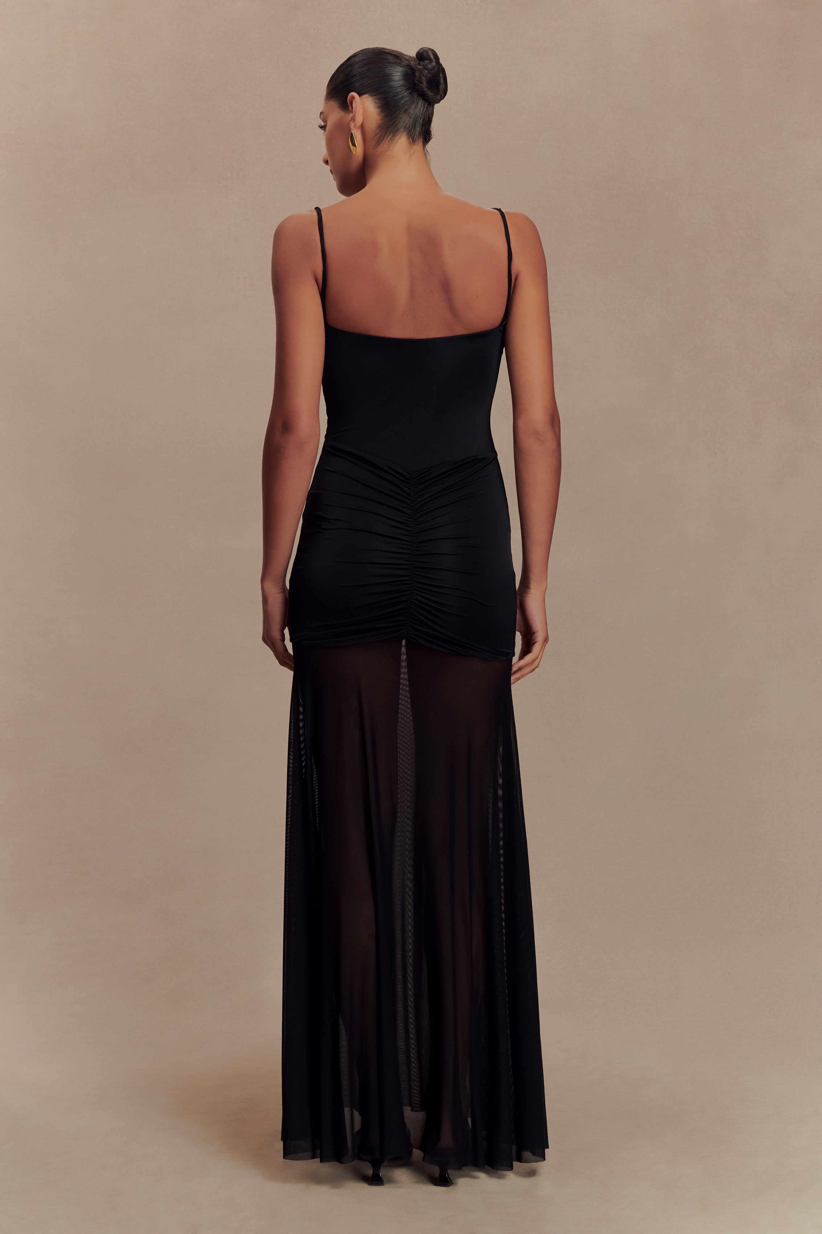 Delaney Slinky And Mesh Maxi Dress - Black