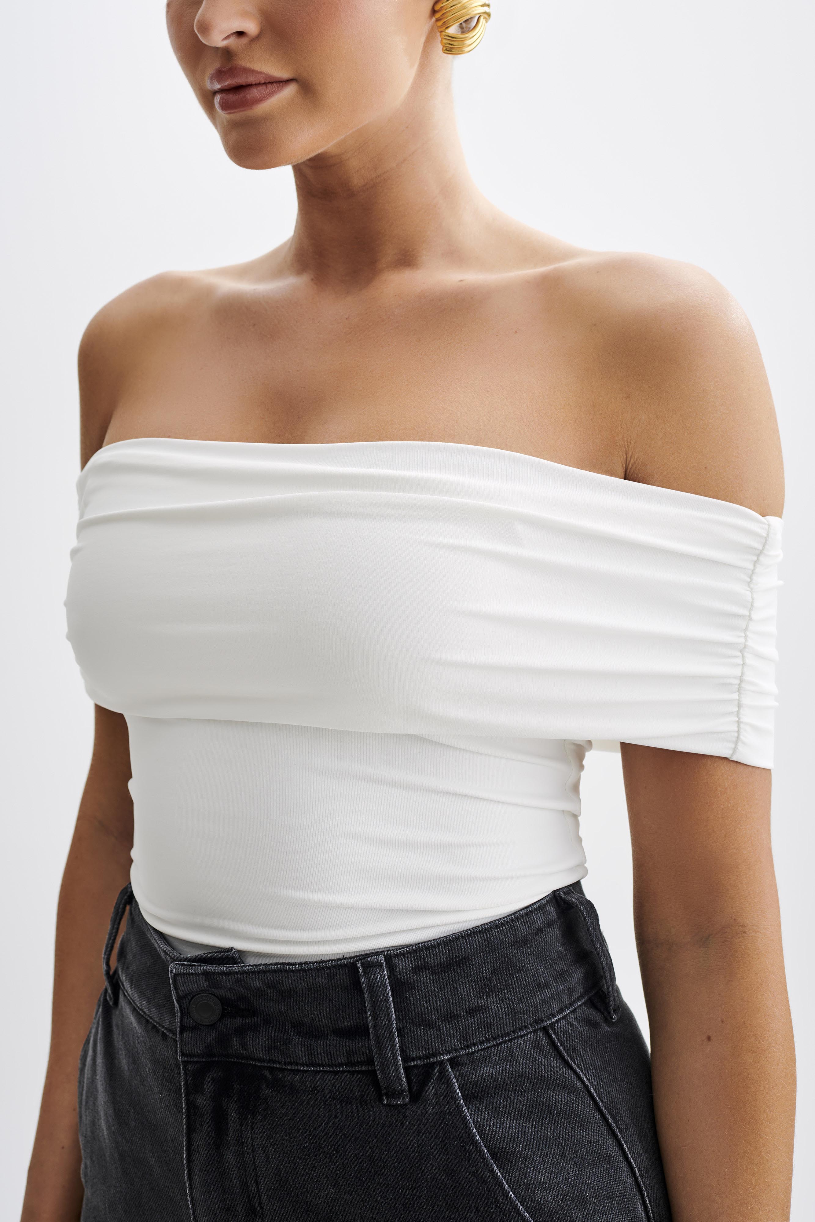 Meena Recycled Nylon Off Shoulder Top - White