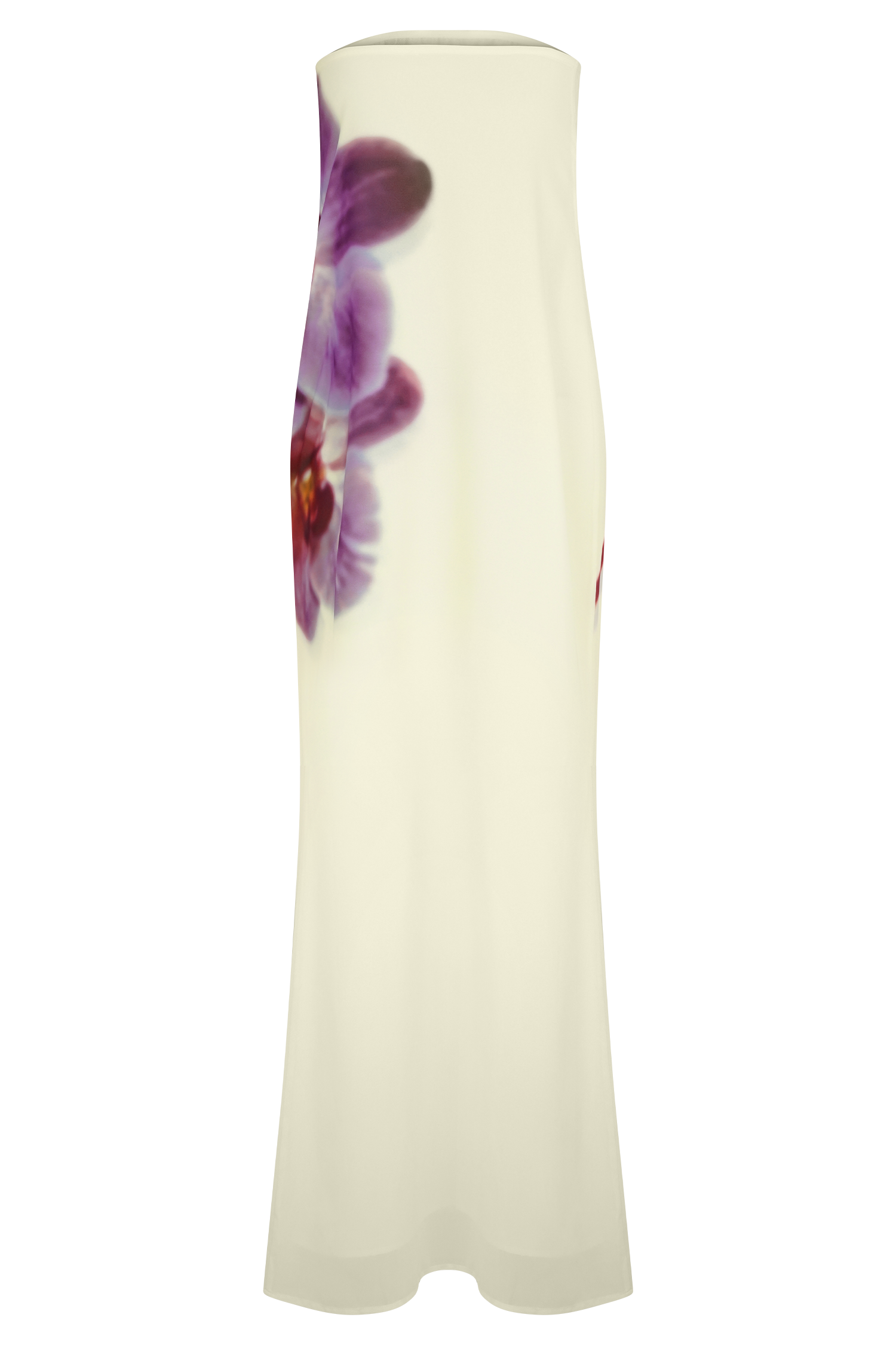 Amaya Strapless Chiffon Maxi Dress - Ivory Koi Orchid Print