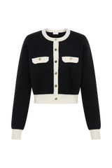Tabitha Contrast Knit Cardigan - Black