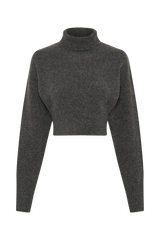 Darius Turtleneck Knit Crop Top - Charcoal Marle