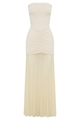 Caspian Slinky And Mesh Off Shoulder Maxi Dress - Ivory