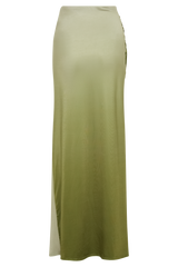 Bronwyn Slinky Ruched Maxi Skirt With Split - Ombre Vintage Olive