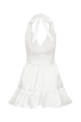 Holly Satin Structured Halter Mini Dress - White