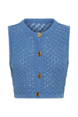 Lorenza Crochet Button Down Crop Top - Periwinkle